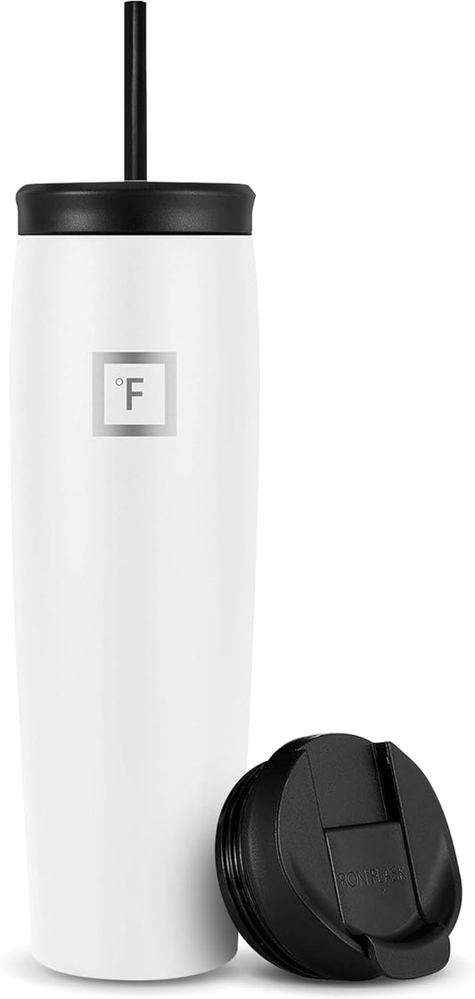 Nomad Tumbler - 2 Lids (Straw/Flip), Vacuum Insulated Stainless Steel Bottle, Double Walled, Drinking Cup, Thermos Coffee Travel Mug, Water - Winter White, 24 Oz